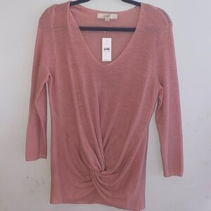 NWT Loft Quarter Sleeve Pink Twist Front Top